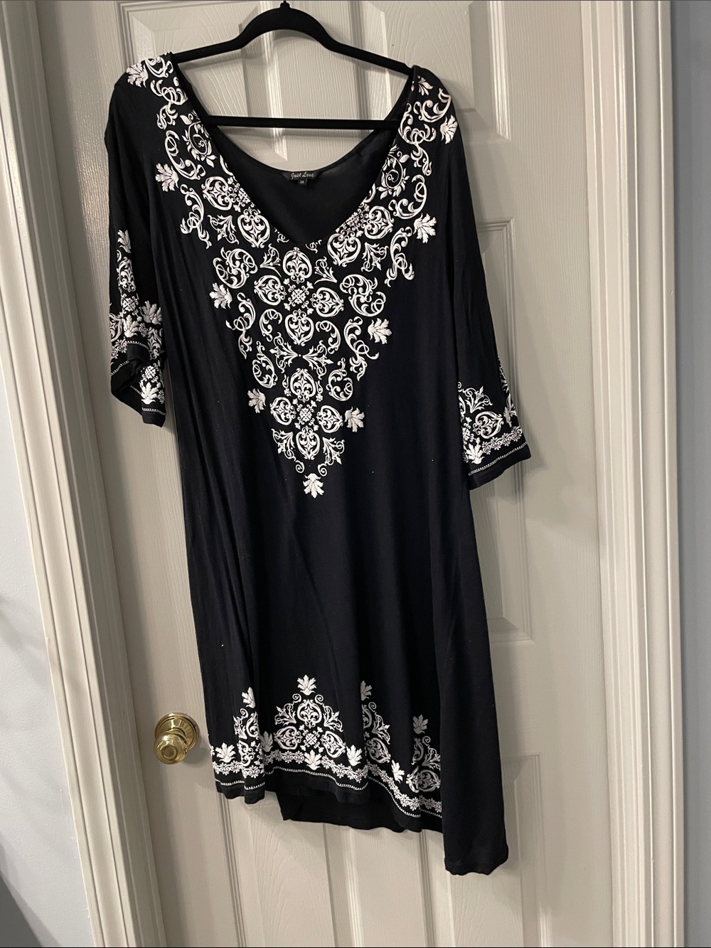 Just Love Black Tunic with White Embroidered V-Detail